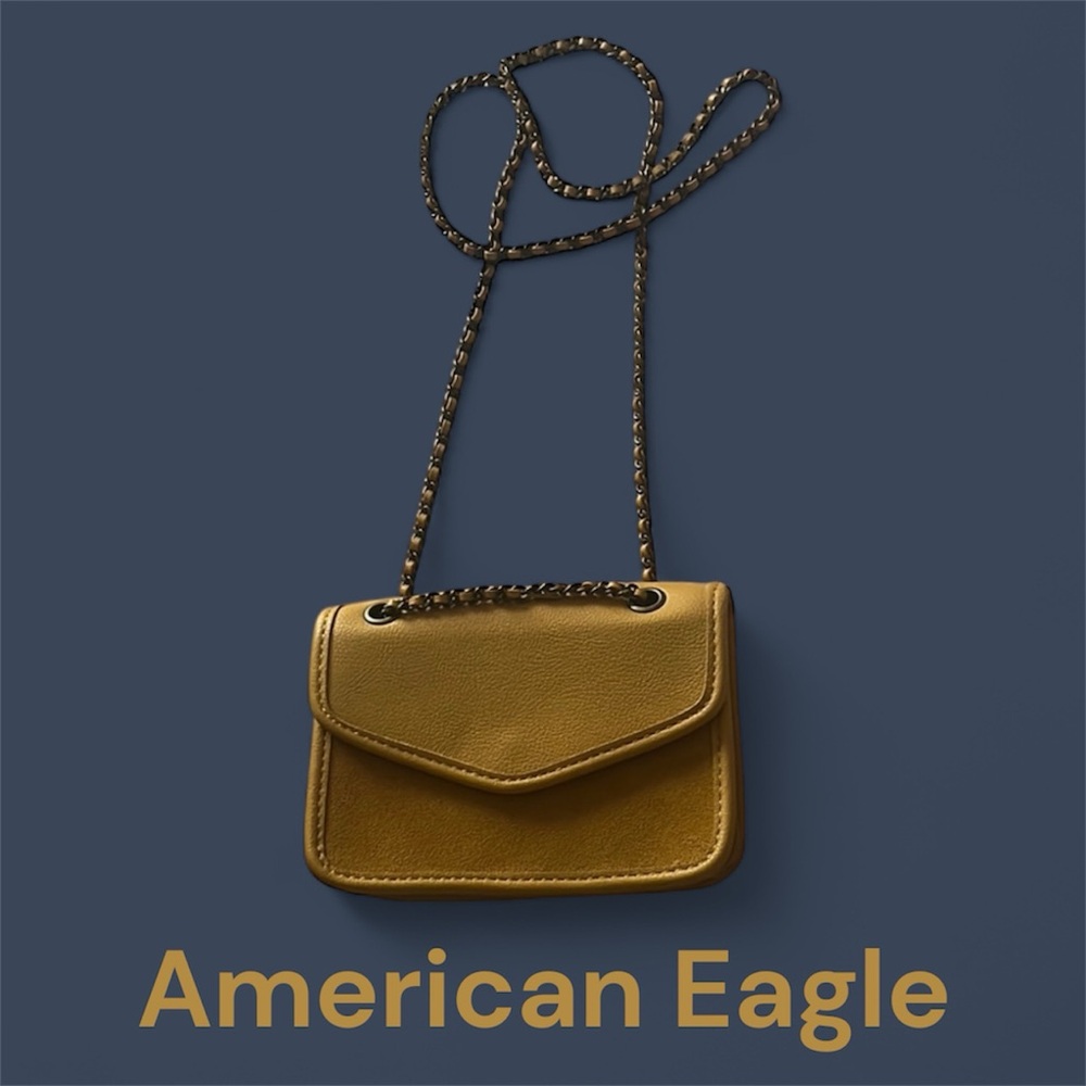 American Eagle AEO Mustard Yellow Faux Suede & Leather “All in One” Crossbody